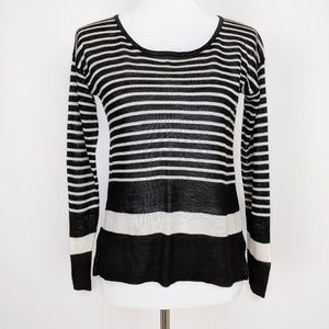 LOFT Black and White Striped Long Sleeve Sweater